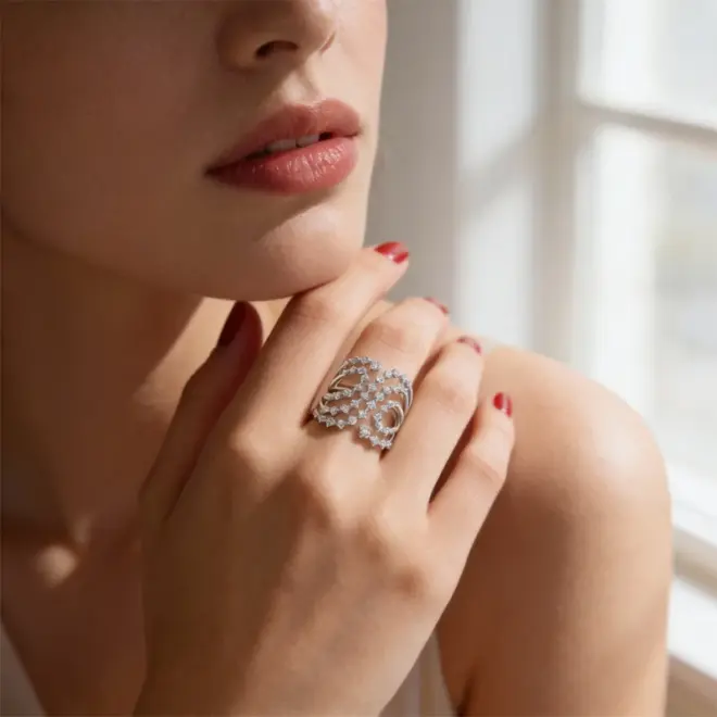 Anel Aria Contorno em Ouro Branco 18k com Diamantes - Detalhe