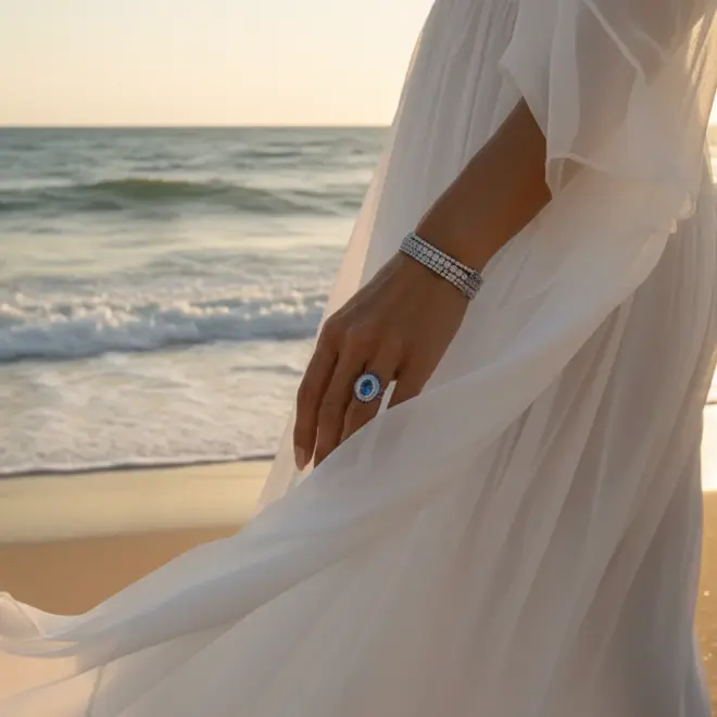 Anel Aura Marinha Oval em Ouro Branco 18k - Detalhe