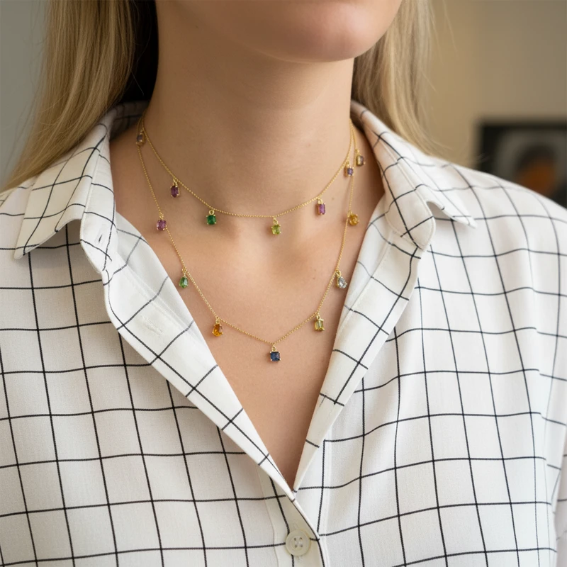 Colar Points de Couleur em Ouro Amarelo 18k - Detalhe