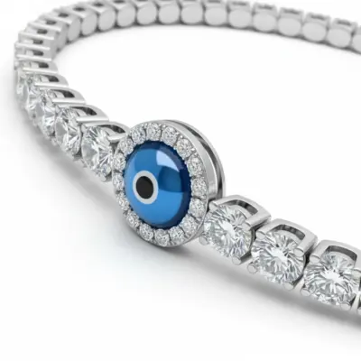 Pulseira Énergie Olho Grego com Diamantes em Ouro Branco 18k - Foto 1