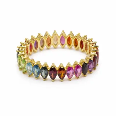 Anel Arcobaleno em Ouro Amarelo 18k com Gemas Multicoloridas