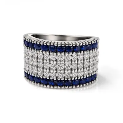 Anel Blu Mare Large em Ouro Branco 18k com Safiras e Diamantes
