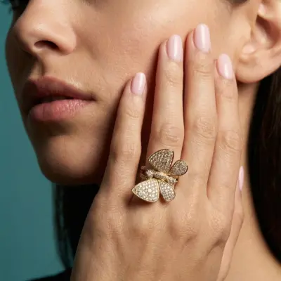 Anel Papillon Brillant em Ouro Amarelo 18k com Diamantes - Aplicada