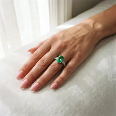 Anel Verdure em Ouro Amarelo 18k com Turmalina Verde e Diamantes - Aplicada