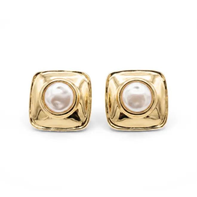 Brinco Carré Perle em Ouro Amarelo 18k com Pérola Barroca